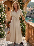 Alvara | V Neck Short Sleeve Wrap Waist Midi Dress