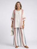 Solvane | Sophisticated Multicolor Striped Top & Mediterranean Pants