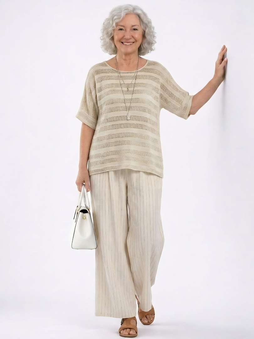 Westlyn | Comfortable Striped Bamboo Top & Flowing Linen Pants