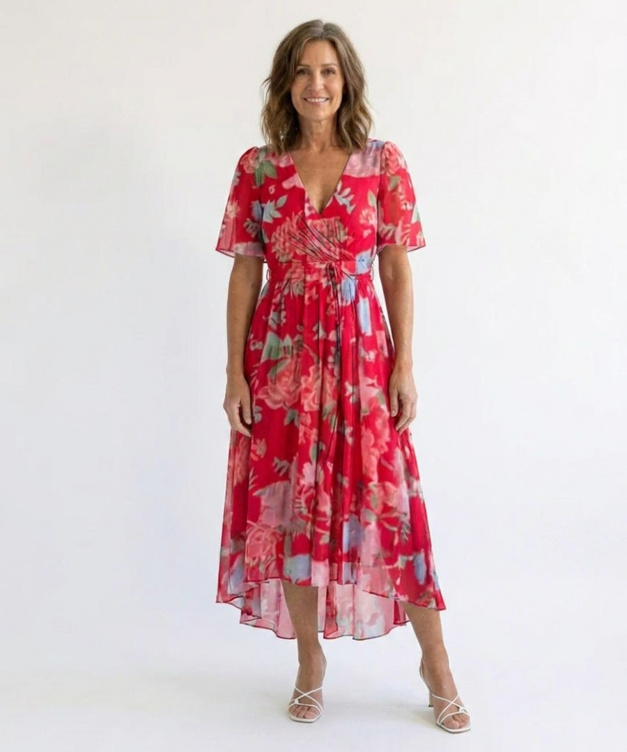 Ramona | Elegant Floral Wrap Midi Dress