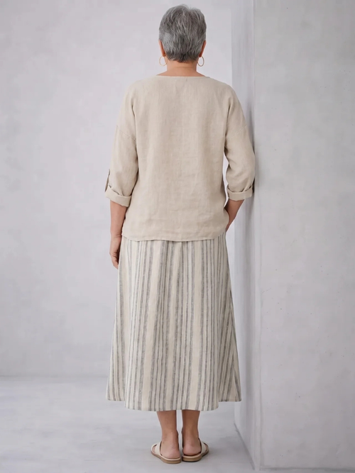 Aurcyn | Comfortable Loose Blouse & Striped Midi Skirt