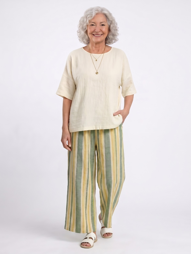 Ellowyn | Sophisticated Top & Striped Linen Pants