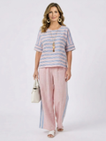 Virella | Elegant Pink-Blue Linen Blouse & Soft Pants