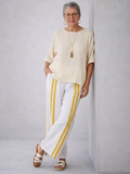 Anselor | Elegant Yellow Striped Linen Top & Wide-Leg Pants