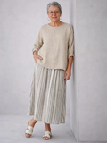 Aurcyn | Comfortable Loose Blouse & Striped Midi Skirt