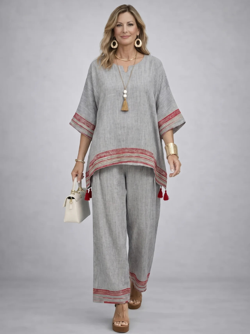 Daelric | Sophisticated Asymmetrical Blouse & Ethnic Wide-Leg Pants