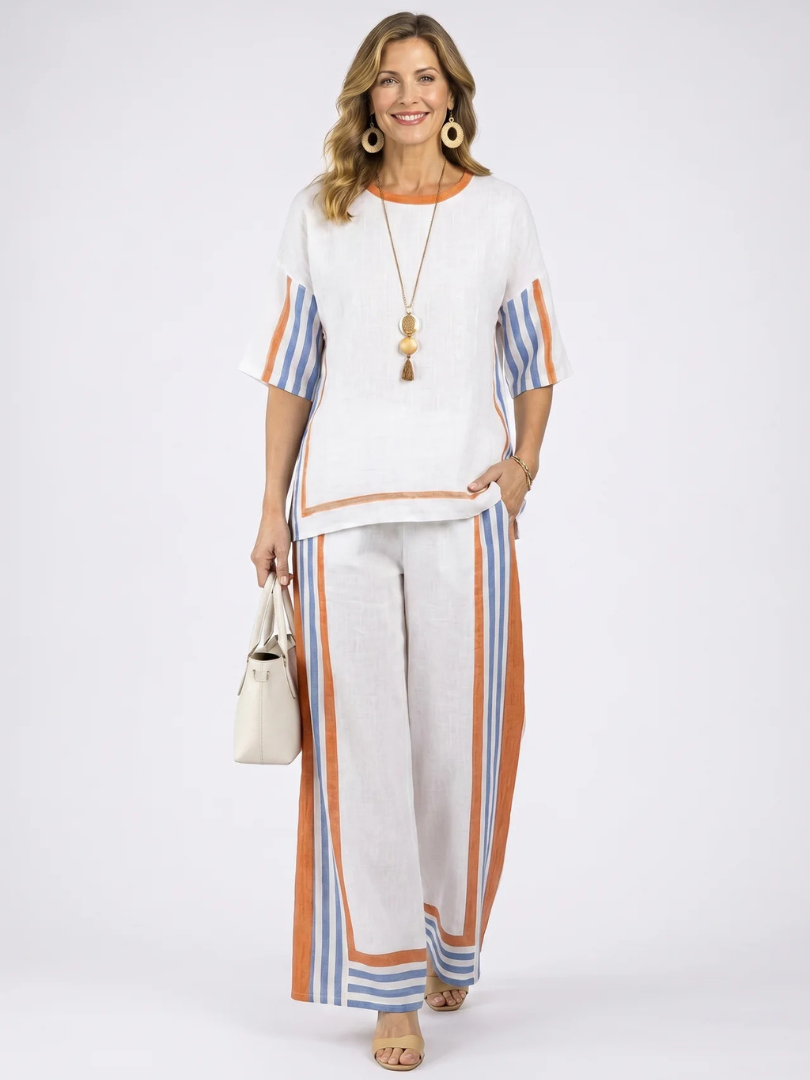 Thorneil | Comfortable Wide-Leg Striped Pants & Linen Top