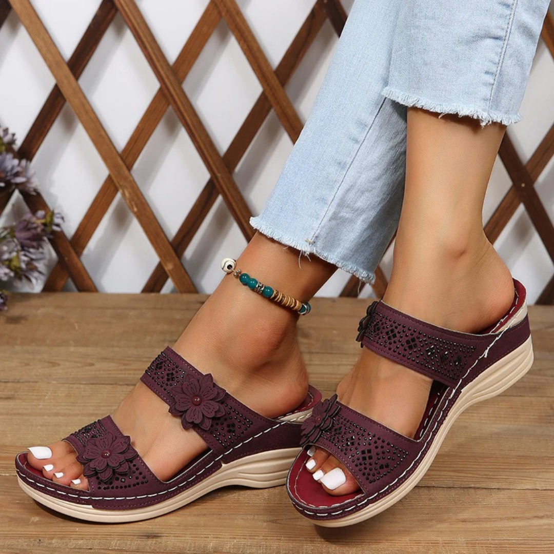 Saylor | Elegant Floral Comfort Wedge Sandals