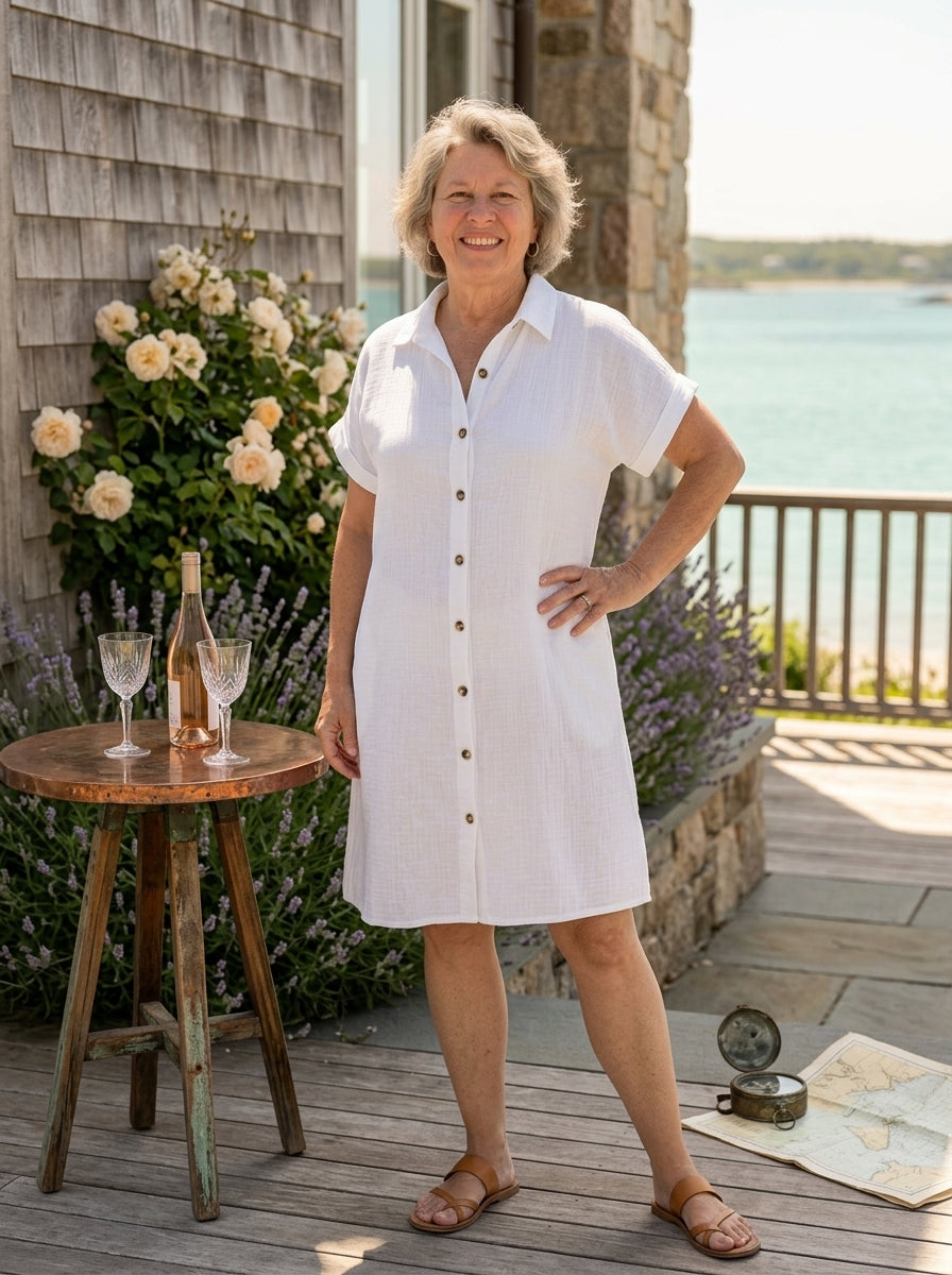 Helene | Short Sleeve Front Pocket Knee Length Dress