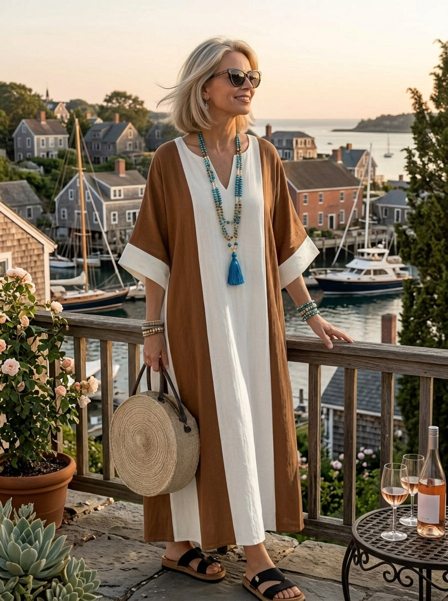 Calindra | Short Sleeve Color Block Relaxed Maxi Dress