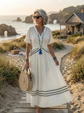 Seren | Short Sleeve V Neck Wrap Style Midi Dress