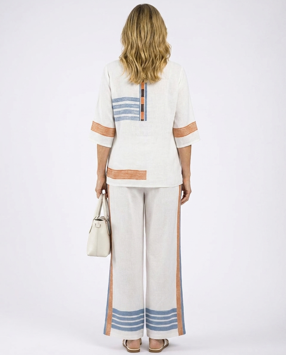 Marcellin | Sophisticated Blue-Orange Striped Top & Pants
