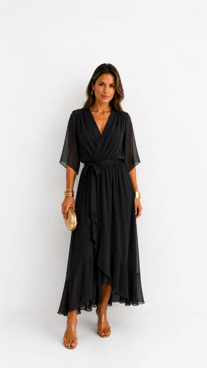 Eloise | Elegant Chiffon Wrap Maxi Dress